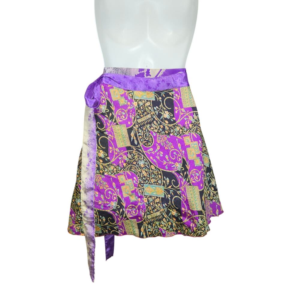 Jedzebel Silk Wrap Skirt Reversible Purple Boho Festival Gysy Hippie‎ Mini Indie